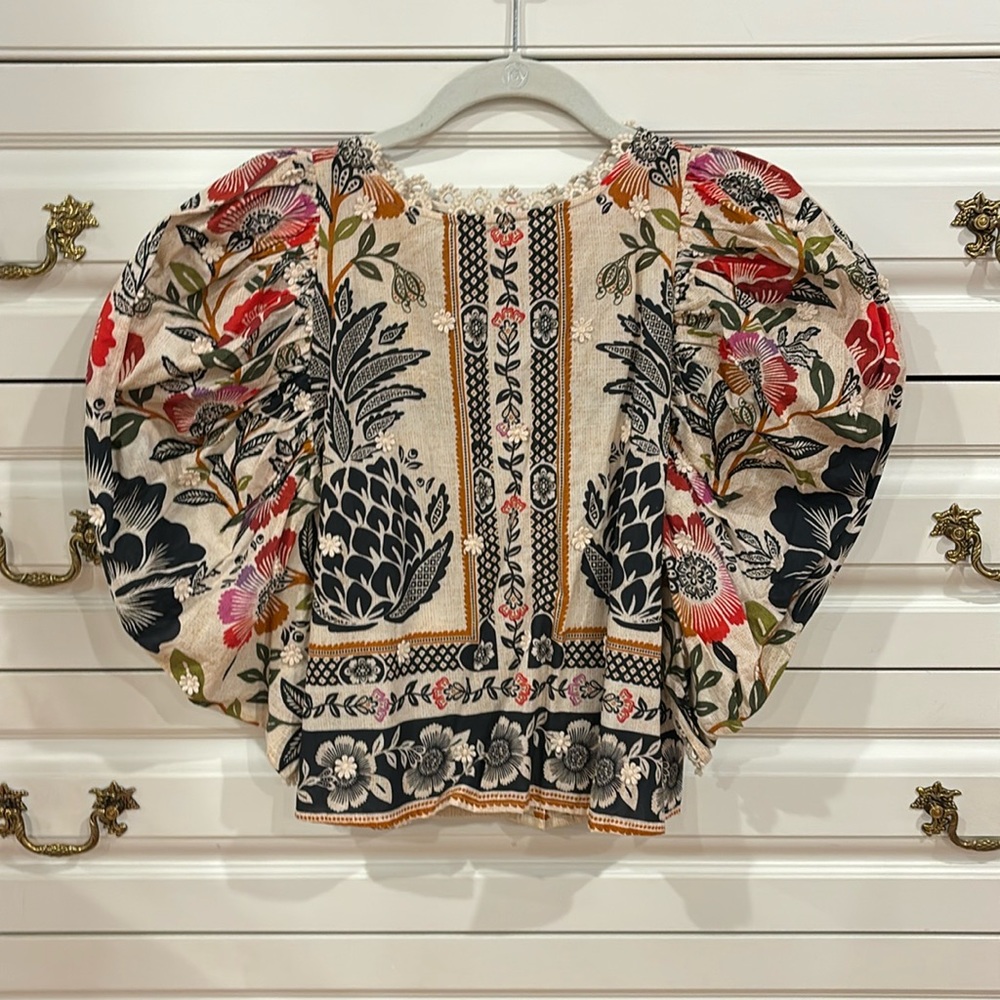 Farm rio mix print puff sleeve cotton shirt